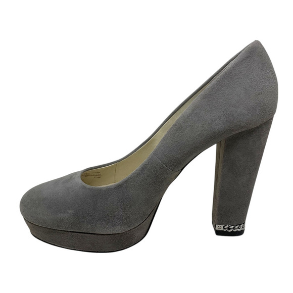 New Michael Kors Sabrina Steel Gray Suede Platform Pumps Sz 8.5 Chain Detail NWT - Picture 4 of 14
